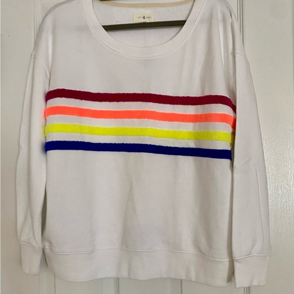 NWT Loft Lou Grey White With Rainbow Cotton Terry Stripe Sweatshirt Top Sz Small - Picture 3 of 6